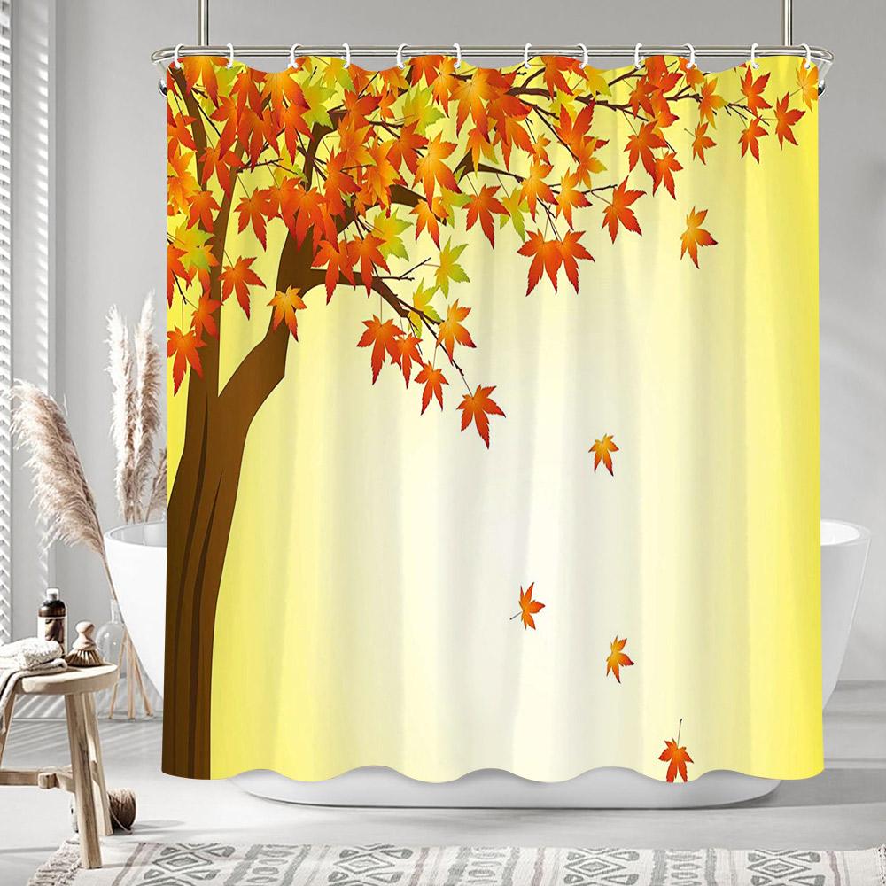 Autumn Leaves Pumpkin Shower Curtain Rustic Farm Truck Animals Thanksgiving Polyester Fabric Shower Curtains Bathroom Decoration