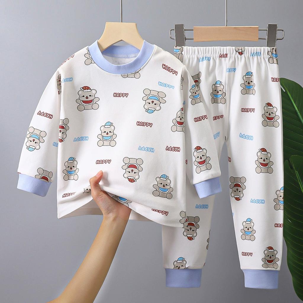Cotton Children Pajamas Sets Unisex Soft Comfort Warm Cute Cartoon Printed Suitable Boys Girls Perfect for Autumn Winter Warmth
