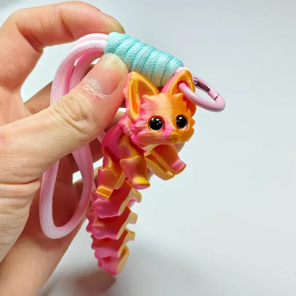 Heimdekoration 3D-gedrucktes niedliches Fuchsskulpturenmodell mit mehreren Gelenken, beweglich, schöne Augen, Zubehör mit Aufhängeseil