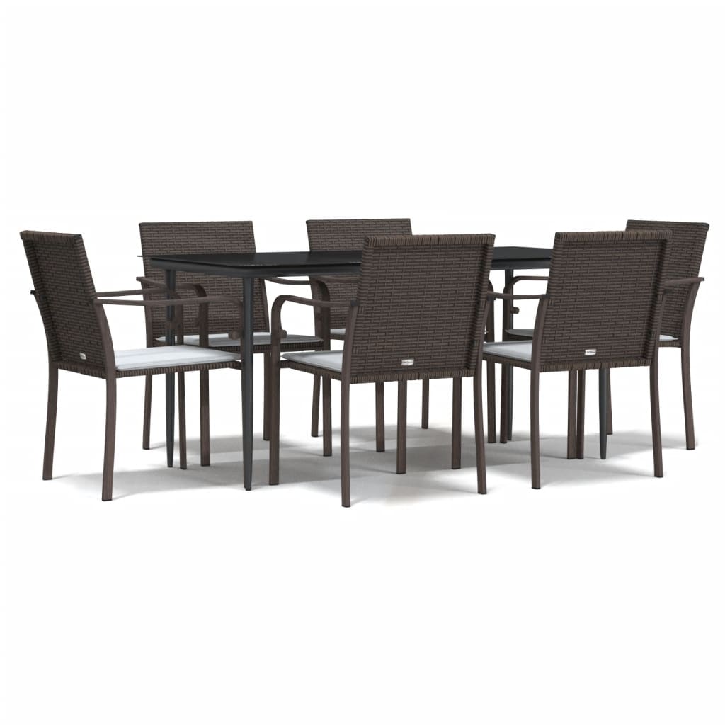 7 piece outdoor dining set with cushions poly rattan and steel