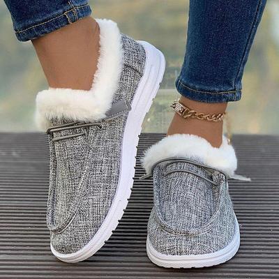 2024 Winter Women's Plus Size Velvet Warm Slip-On Flat Round Toe Casual Shoes