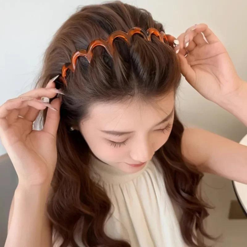 Women Solid Color Toothed Non-slip Hair Bands Girl Face Wash Sports Hairbands Wave Headbands Hair Accessories