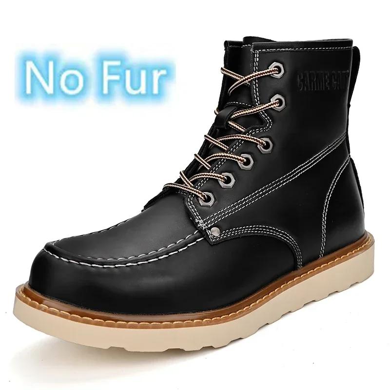 

Высокие мужские уличные кожаные ботинки, новые модные водонепроницаемые мужские мотоциклетные ботинки, удобные теплые плюшевые меховые зимние ботинки на платформе 39