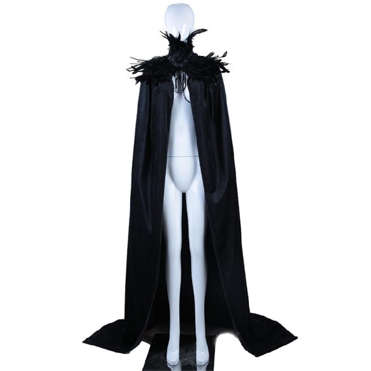 Feather Collar Cloak Halloween Cloak Long Cape Vampires Cape Halloween Costumes Cape for Witch Cosplay