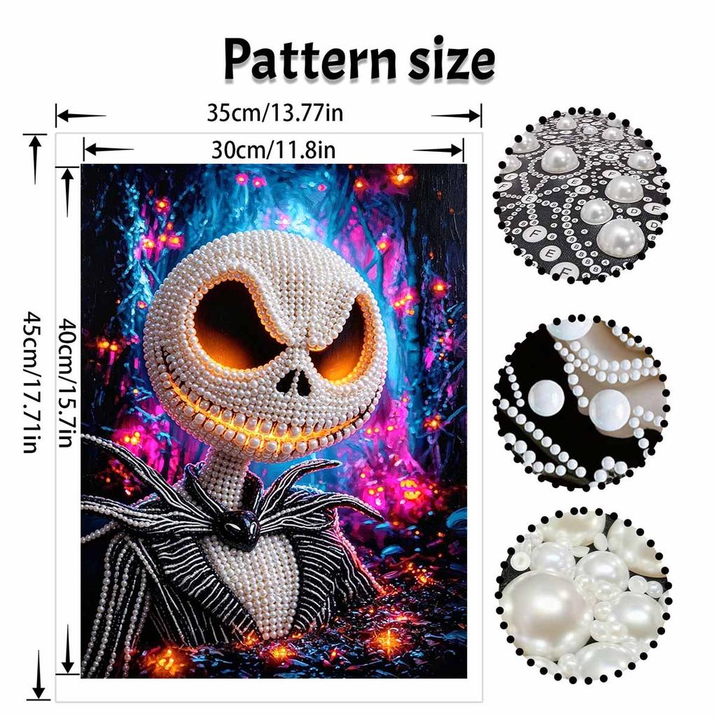 Frameless Pearl Bead Painting Kit Nightmare Skeleton Character Design DIY Handmade Craft Canvas for Home Wall Decor Gift Idea