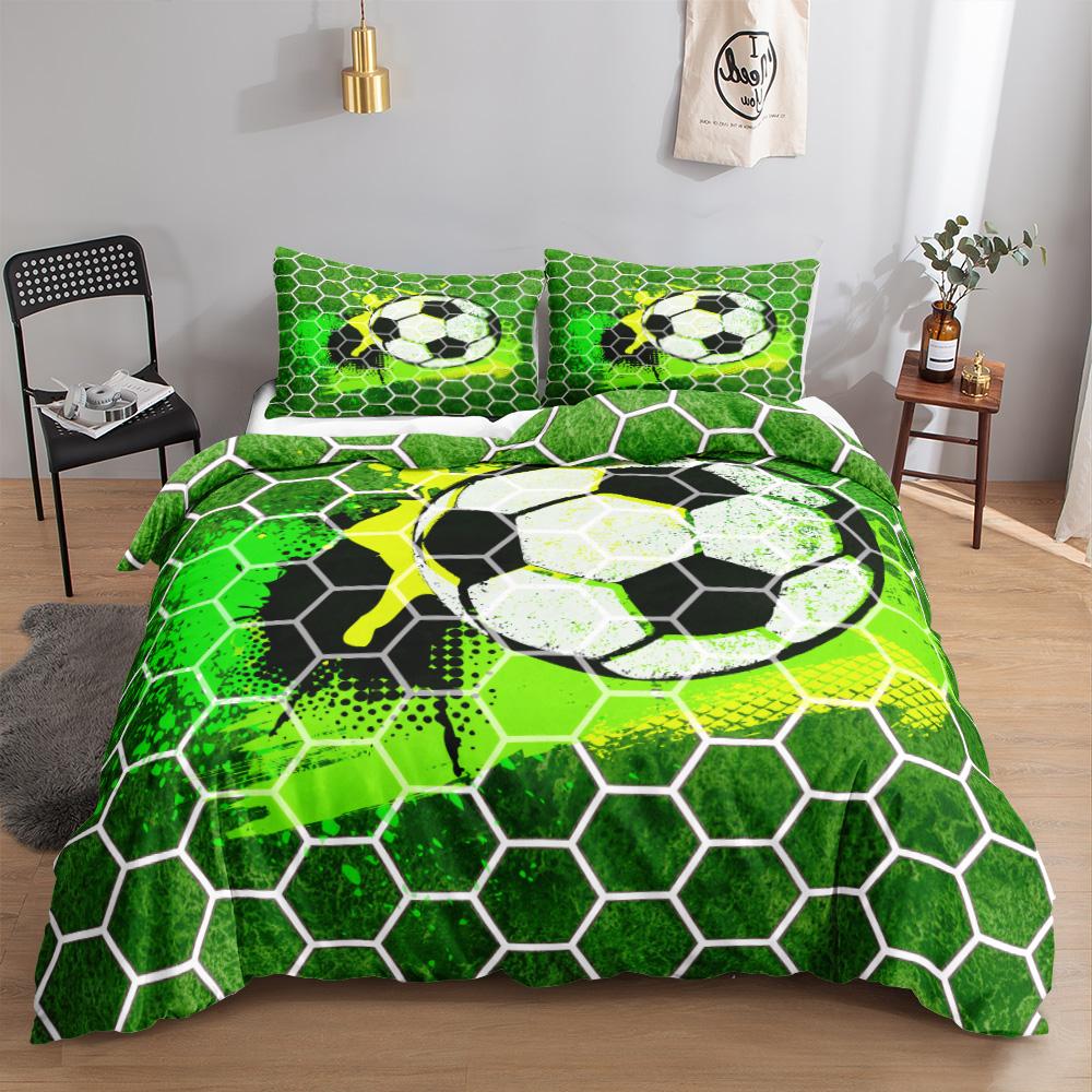 Soccer Duvet Cover Twin Football Kids Bedding Set Soft 3D Quilt Cover Boys Teens Football Lovers King Polyester Comforter Cover