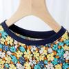 Summer Korean Floral Short-Sleeve Dresses for Girls: Middle To Large Sizes