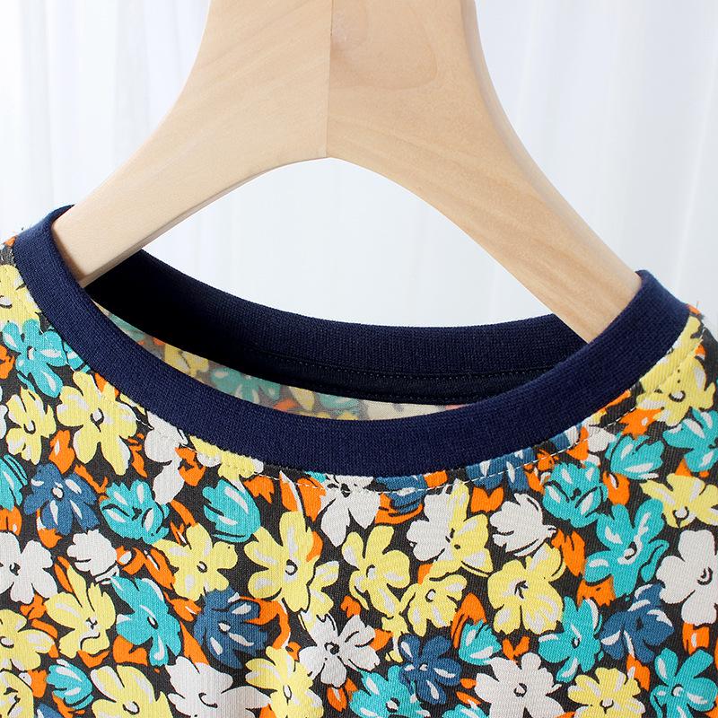 Summer Korean Floral Short-Sleeve Dresses for Girls: Middle To Large Sizes