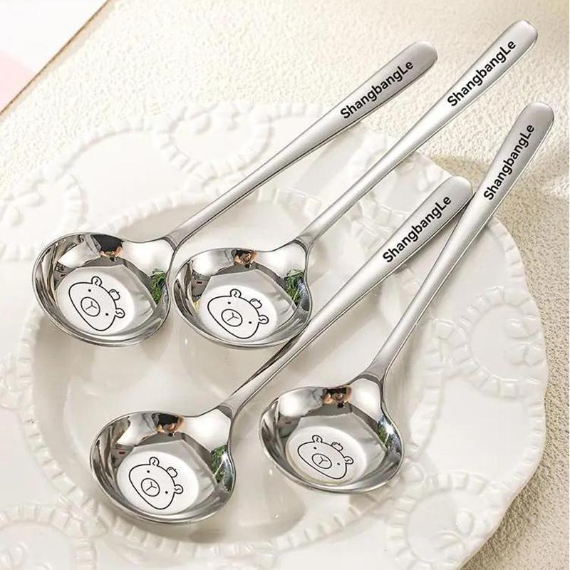 Cartoon Kapybala Stainless Steel Tableware Flat-Bottomed Spoon Chinese-Style Tablespoon For Children Thickened Soup Dinnerware