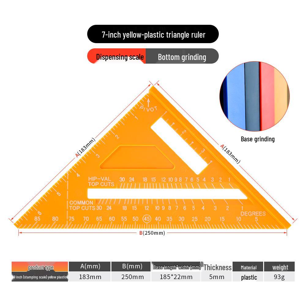 12-inch Aluminum Alloy Black Metric/Imperial Triangle Ruler - 90°/45° Right Angle, 7-inch Woodworking Triangle Plate