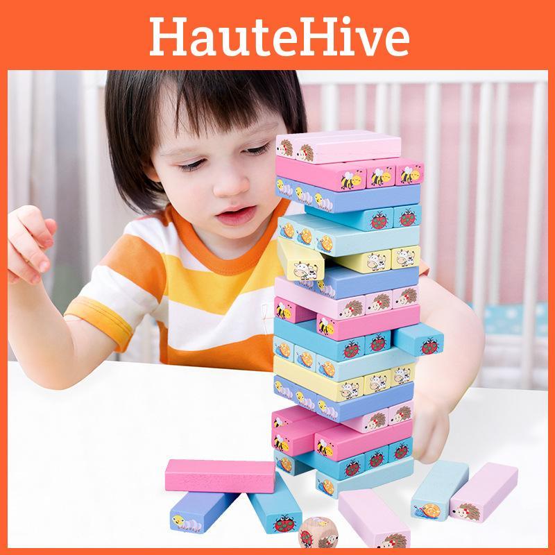 Stacking Toy Wooden Cartoon Animals Printing Kids Educational Interactive Game