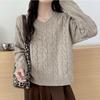 Autumn and winter new retro sweater women's loose and simple wind twist pullover V-neck long-sleeved small bottoming knitted sweater