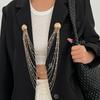Jewelry Gift Imitation Pearl Chain Multi-layer Long Tassel Brooches Double Round Buckle Pin Men