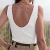 Women Vest Sling Sleeveless Ribbed Tops Pure Color Backless Lace Trim Large Neckline Knitting Tops Daily Wear