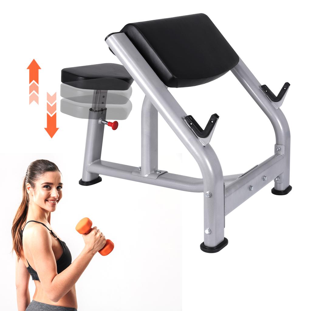 Adjustable Weight Bench Preacher Curl Rack Seated Isolated Barbell Dumbbell Biceps Station for Home Gym Strength Training
