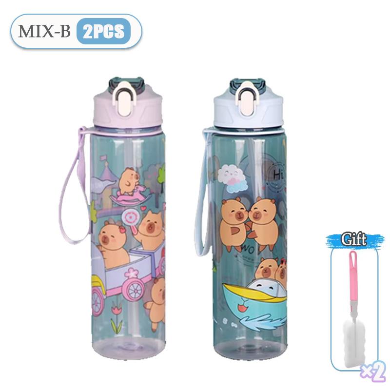 Cute Cartoon Capybara Water Bottle Leakproof Plastic Straw Cup Portable Outdoor Travel Large Capacity Sports Water Bottle