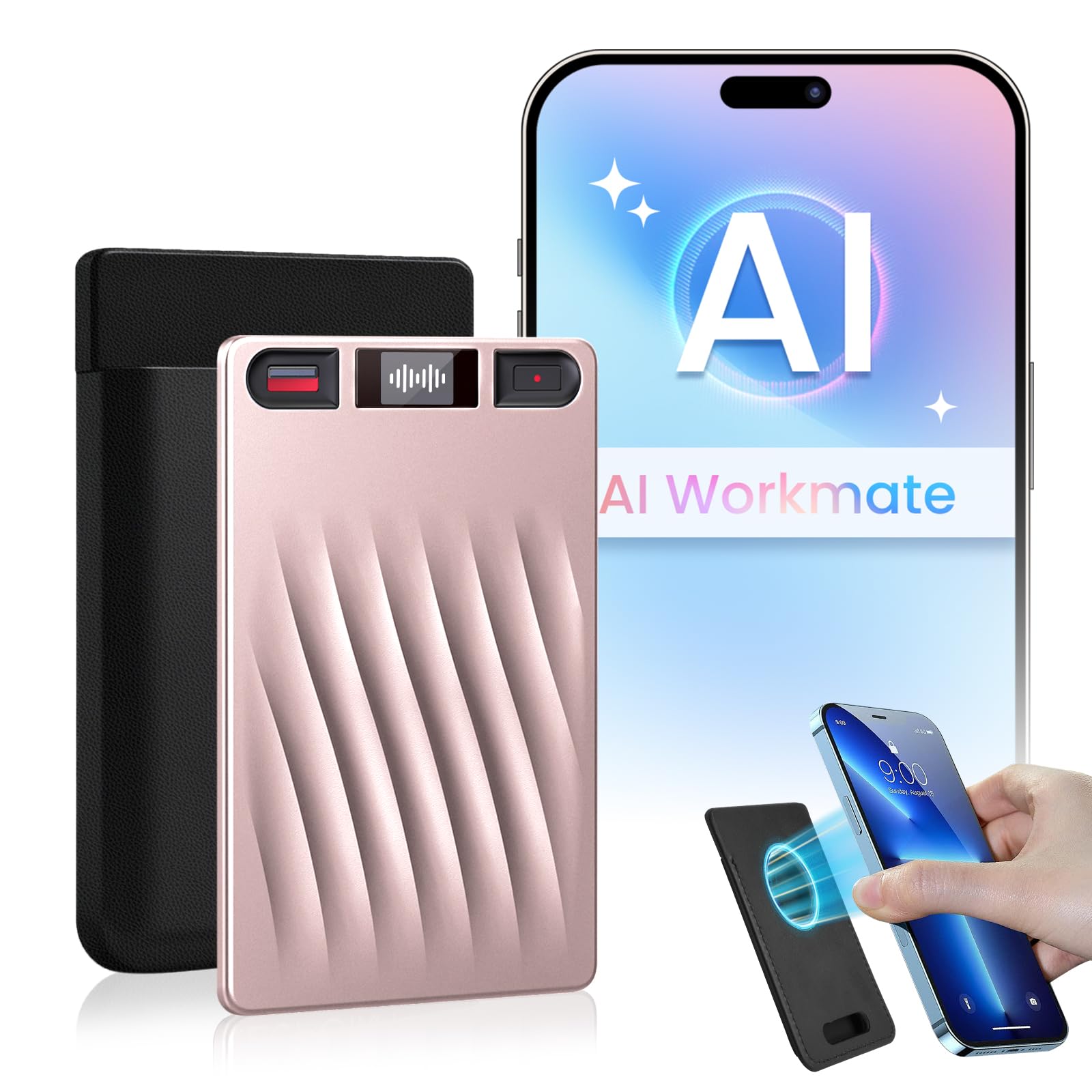 Recpoint AI Spraakrecorder met Transcriptie & Samenvatting, 64GB, 30H Batterij, Ruisonderdrukking goud