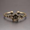 Vintage Handmade Flower Bracelet, Antique Brass Open Cuff Bangle for Women, Classic Simple Jewelry
