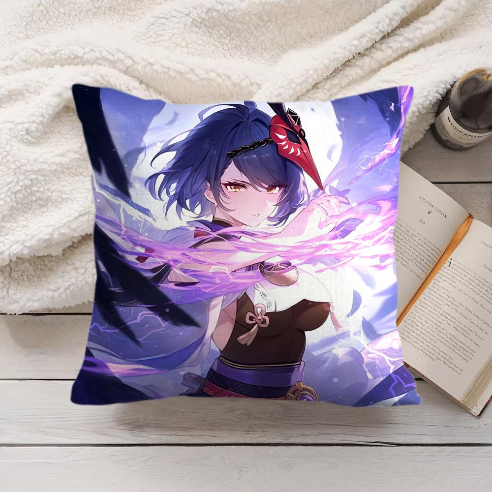 Kujo Sara Genshin Impact Cushion Cover Silky Short Plush Invisible Zipper Dustproof Sofa Pillow Case For Home Decor