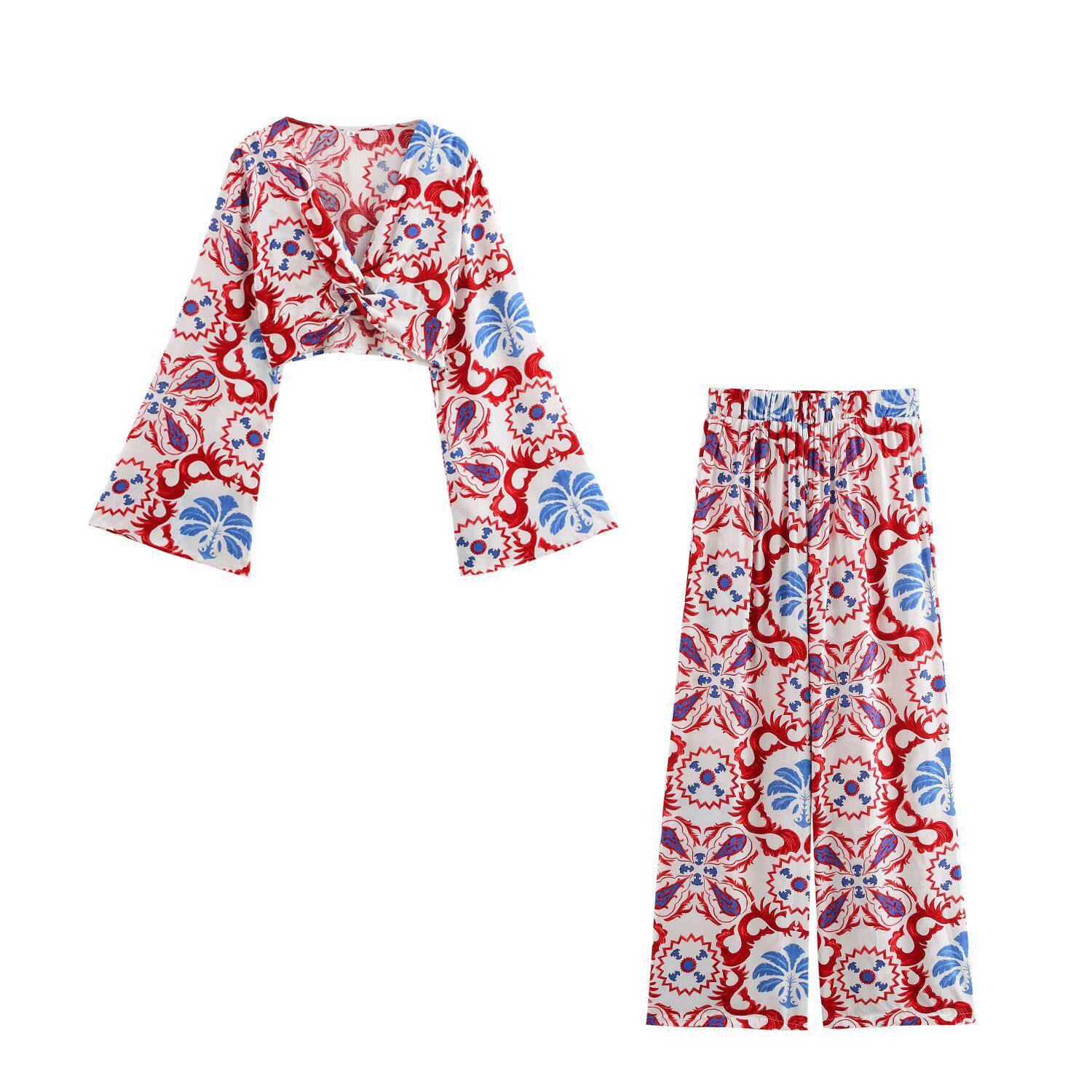 

Весна 2025 Женский комплект в европейском и американском стиле: топ с длинным рукавом и повседневные брюки Small