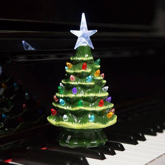 Yousheng 7 Inch Tabletop Christmas Tree LED Light Up Mini Resin Christmas Tree Figurine with Star Tree Topper for Holiday Party Home Decor