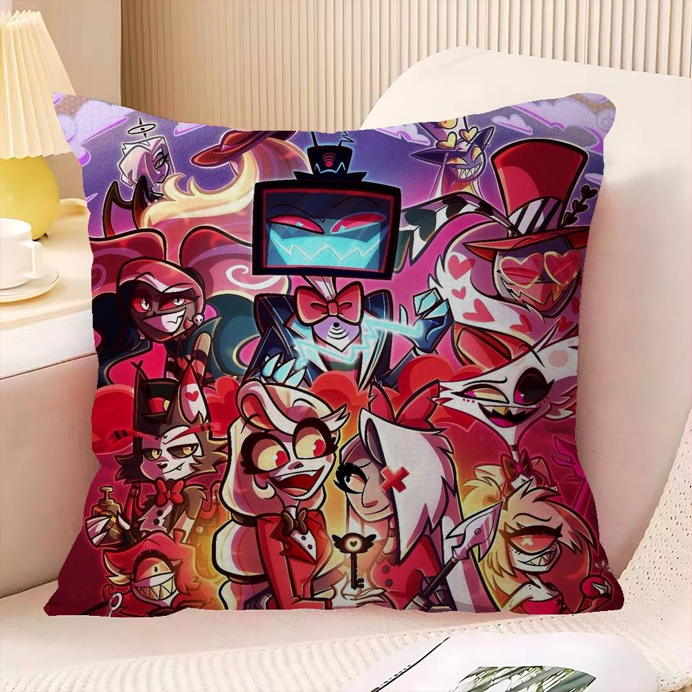 Federa Cuscino Musicale Animato H-Hazbin Hotel Copricuscino da Viaggio per Auto per Divano Auto Regalo di Natale 40x40cm 45x45cm