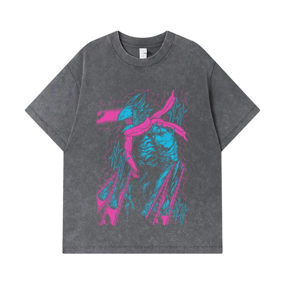275 GSM Washed T-shirts 100% Cotton Chainsaw Man V10 Denji Print Unisex Heavy Cotton T Shirt