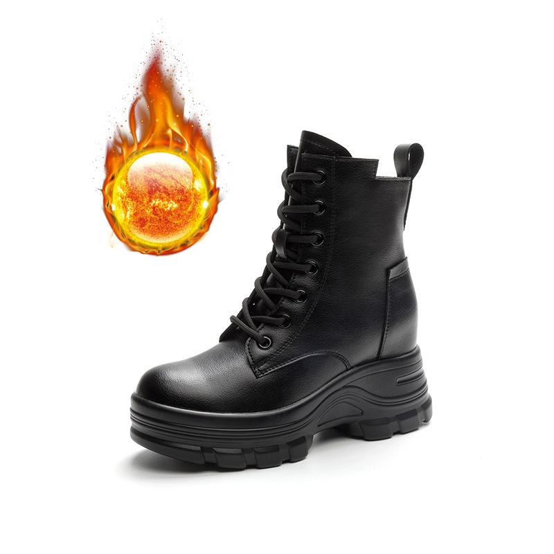 Women's shoes autumn and winter new muffin bottom thick-soled slope heel heightened high-top casual lace-up short boots women's tide