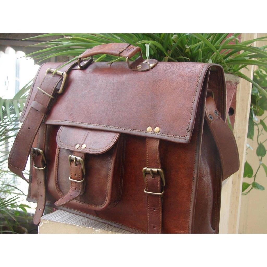 Äkta Läder Budväska Portfölj Axelväska Laptopväska För Män Och Kvinnor Ny