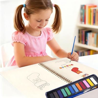 Watercolor Paint Set Christmas Themed Holiday Coloring Book Workbook Holiday Coloring Book with 12 Colors Mixing Palette