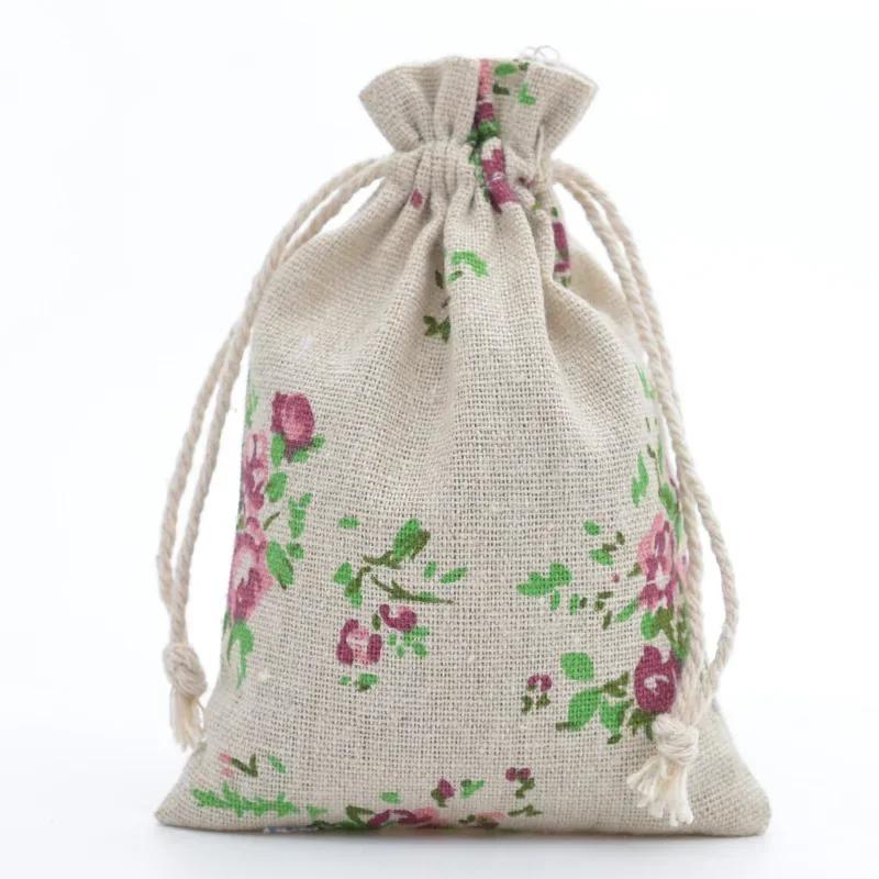 10pcs Cartoon Printing Multicolor Natural Cotton linen Wedding Children's Travel Supplies Cosmetic Sundries Storage gift Bags
