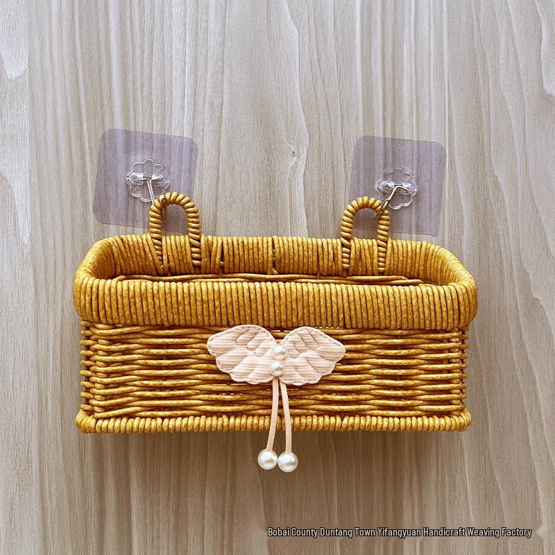 Wall-Mounted Rattan-Style Storage Rack for Kitchen & Bathroom