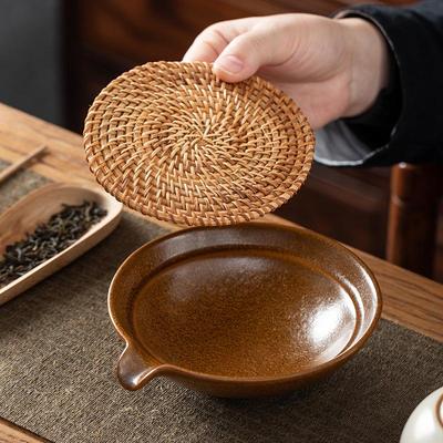 Ceramic Tea Tray with Retro Kettle Stand - Purple Clay Teapot Base and Water Storage Pad
