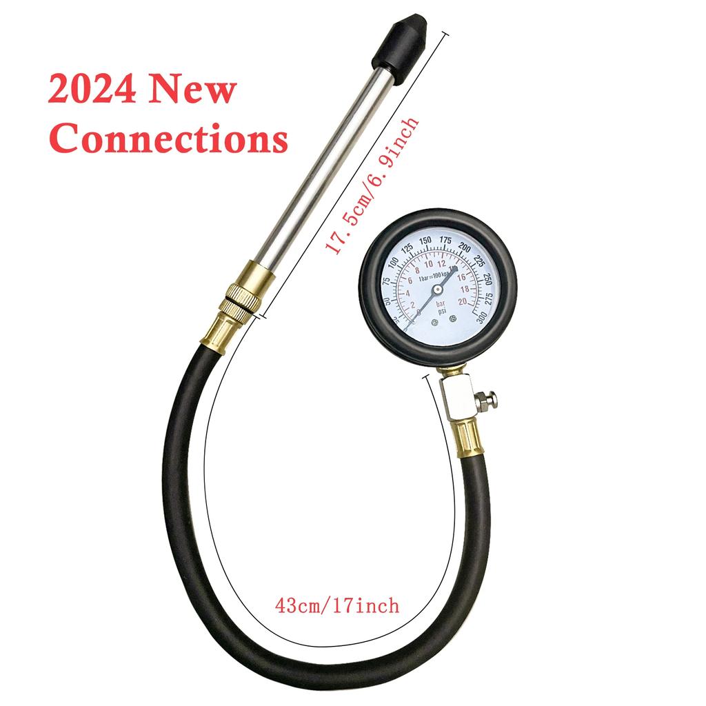 Professional Petrol Engine Compression Tester Kit 0-300 PSI Fuel Cylinder Pressure Gauge Tool Set for Car Motorcycles