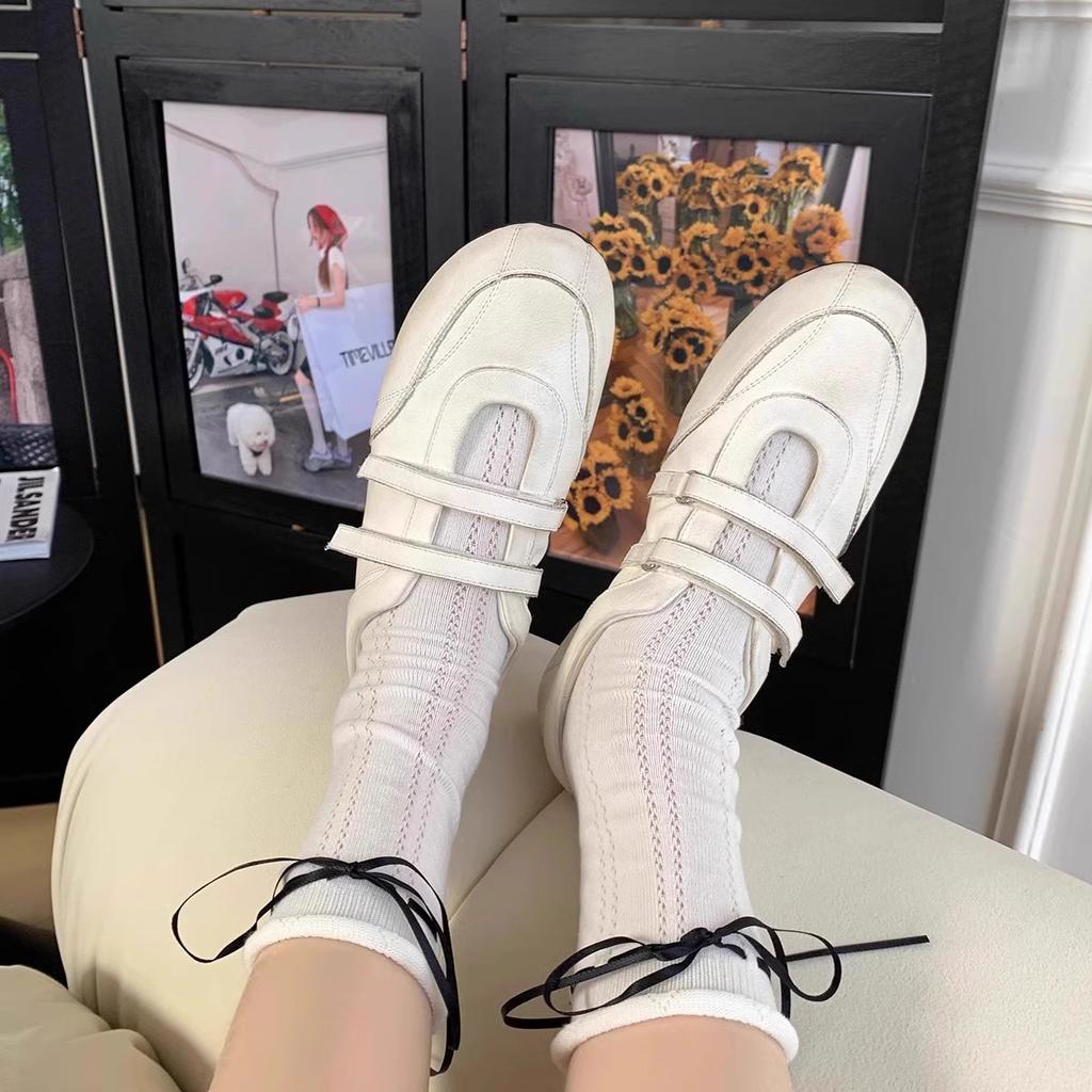 Velcro Casual Sports Shoes Women's Versatile Ballet Mary Jane Leather Red Flat Shoes Tide