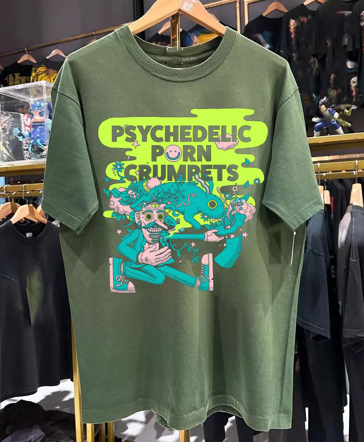 Psychedelic Porn Crumpets Green Cotton Shirt Full size L34 XXXL