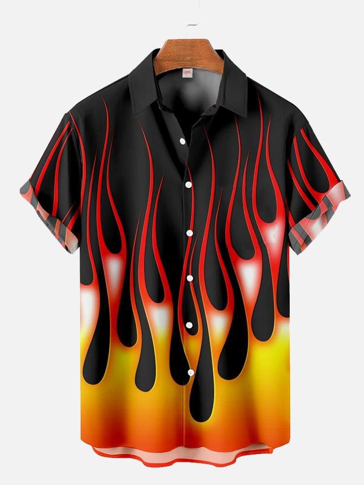 Tendenza nuova strada hip-hop Haraan fiamma stampa 1D casual larga manica corta camicia cardigan uomo estate e autunno
