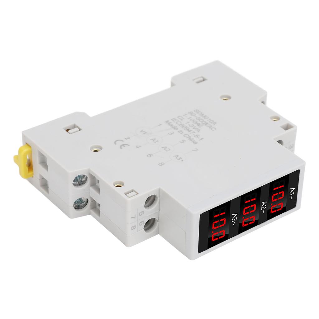 3 Phase DIN Rail Ammeter LED Digital Display High Accuracy Amp Meter with 3 Sensors AC80‑500V 1‑100A