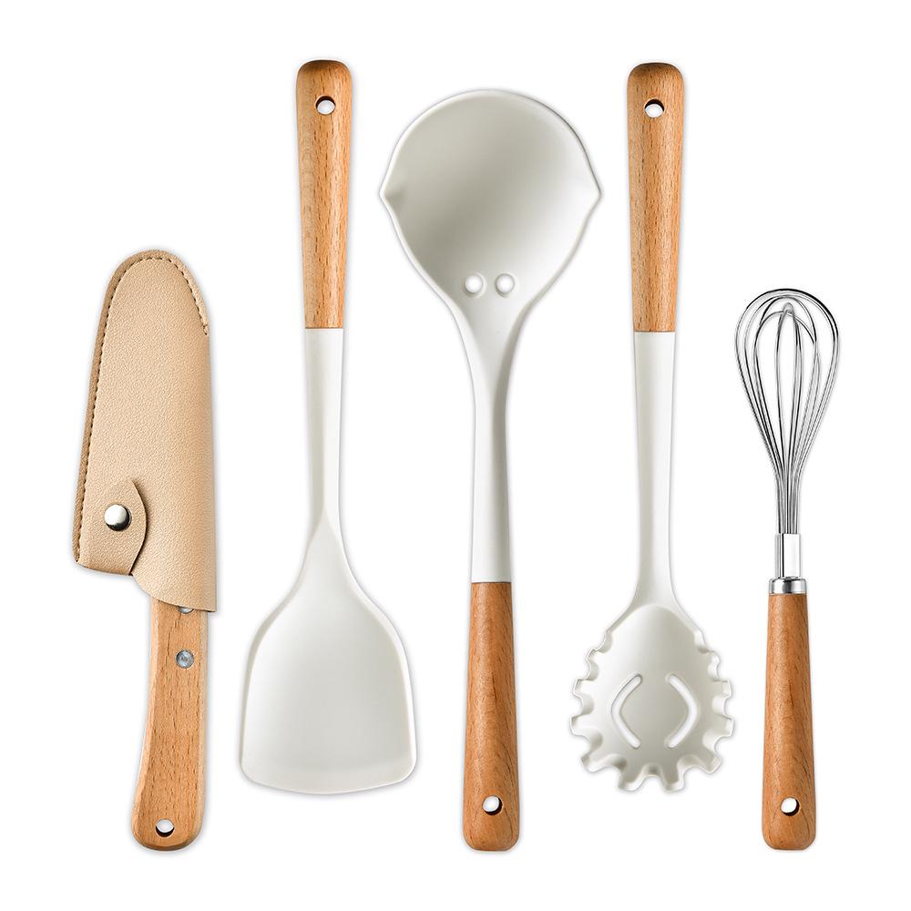 Silicone Kitchen 6-Piece Mini Cooking Set: Non-Stick Pan, Spatula, Spoon, Whisk, Storage Buckets.