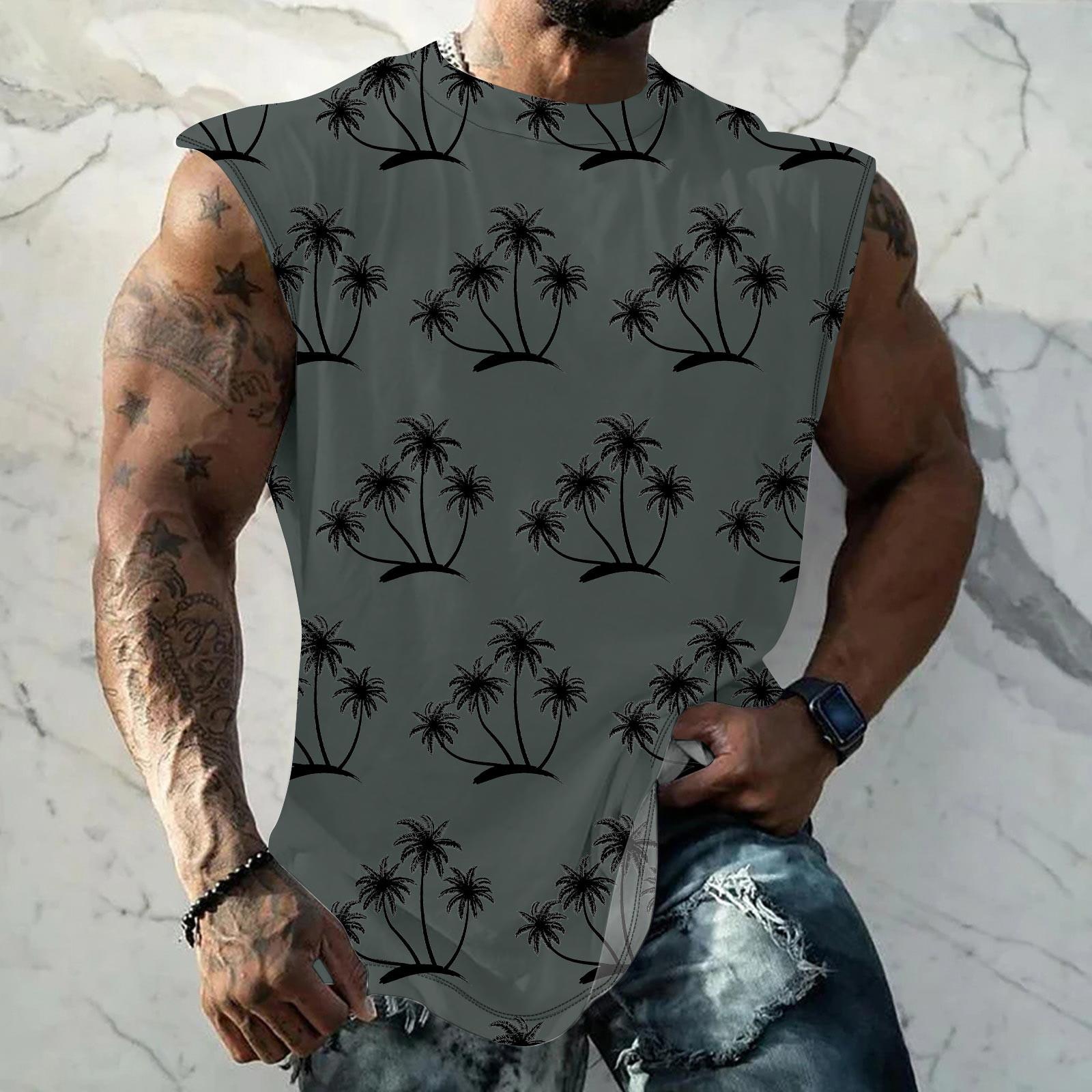 

Летний мужской однотонный поглощающий пот дышащий жилет без рукавов с принтом и расширяющимся плечом XXXL серый