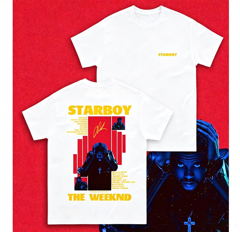Rapper The Weeknd Starboy Album 2025 Merch T Shirts Unisexs Street Gothic Hip Hop Retro Cotton Short Sleeve Tshirt Y2k Streetwear