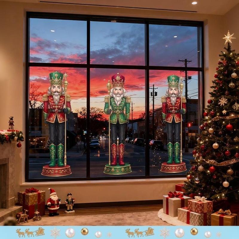 Schiaccianoci Soldato Statico Adesivo da Finestra Rimovibile in PVC Decorazione per Hall Hotel Festival di Natale