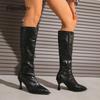 Fashion Size 35 42 Black Brown PU Leather Women's Knee-High Boots Pointed Toe High Heel Modern Boots Side Zipper Botas Largas for Woman