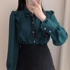 Women's Spring College Style Pearl Button Bow Ruffle Collar Blouse