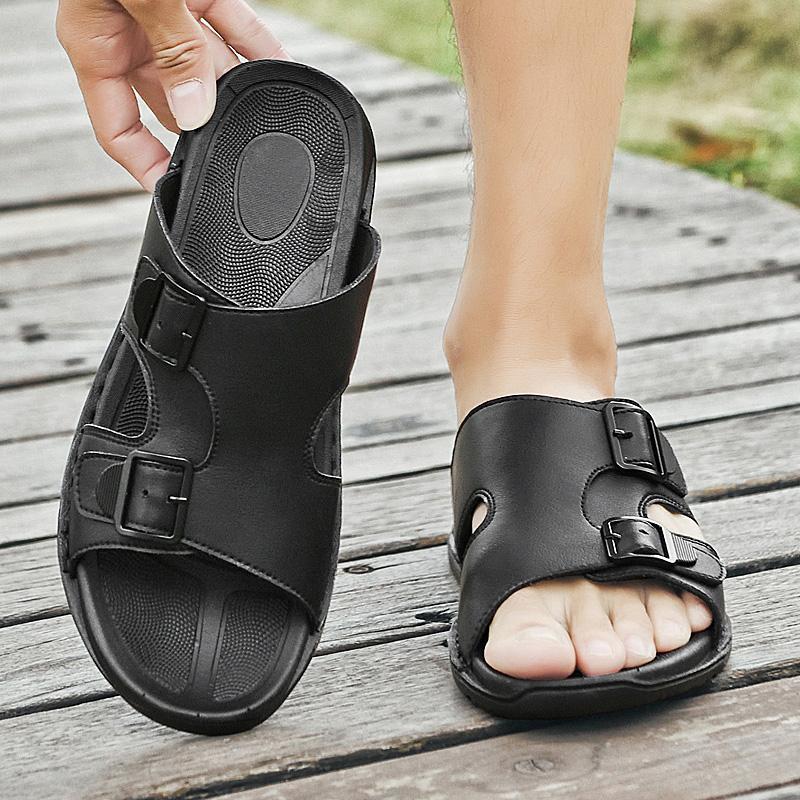 Fashion High Quality Men Flats Summer Mens Sandals Fashion Sneakers Outdoor Non-slip Male Beach Slippers Handmade Real Leather Men Shoes