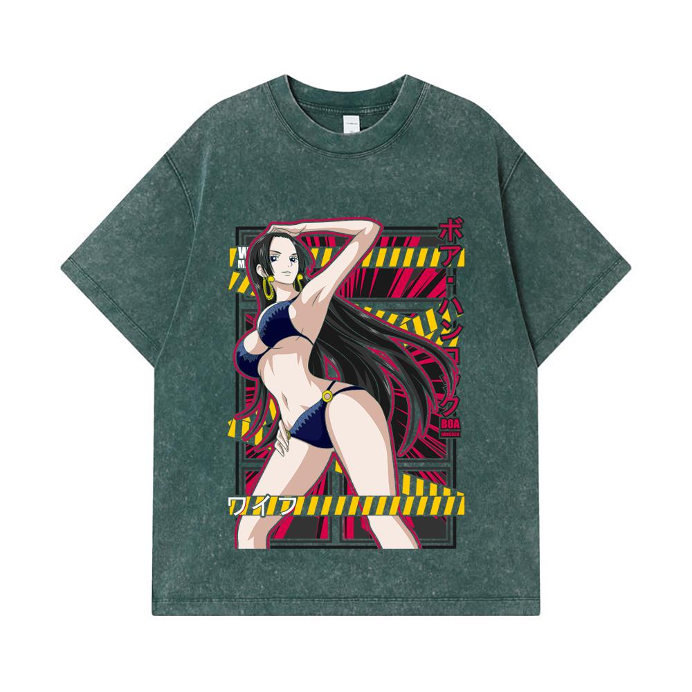275 GSM Washed T-shirts 100% Cotton One Piece V39 Boa Waifu Print Unisex Heavy Cotton T Shirt