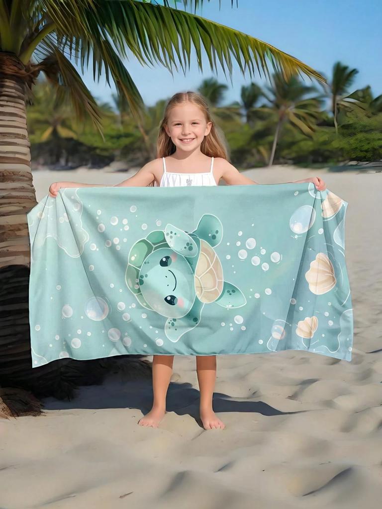 Mintgrünes Schildkröten-Strandtuch, ultrafeine Faser, saugfähig, schnell trocknend für Strände, Schwimmbäder, Reisen - Kinder- und Erwachsenentücher
