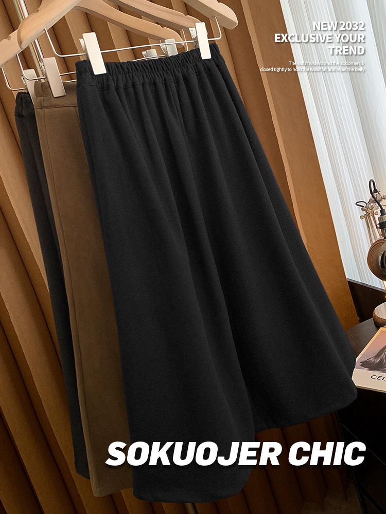 Women's High-Waisted Wool Blend Midi Skirt: Thick Pleated, Slimming Korean Style for Autumn & Winter