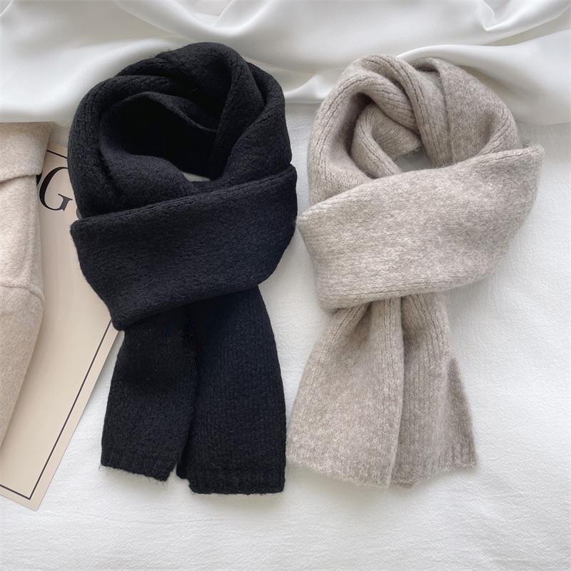 Korean Solid Knit Scarf Women Winter Aesthetic Minimalist Soft Warm Lazy Style Neck Warmer