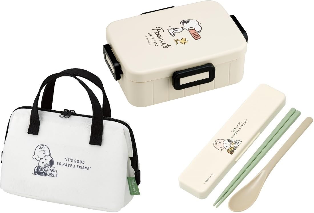 

Skater PEANUTS Badge Antibacterial Lock Lunch Box Set with Insulated Lunch and Clasp Peanuts Character Tight Lock Lunch Set Single-Tier 4-Point белый